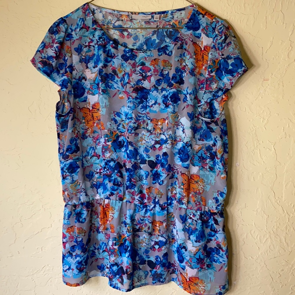 HALOGEN floral short sleeve blouse Large